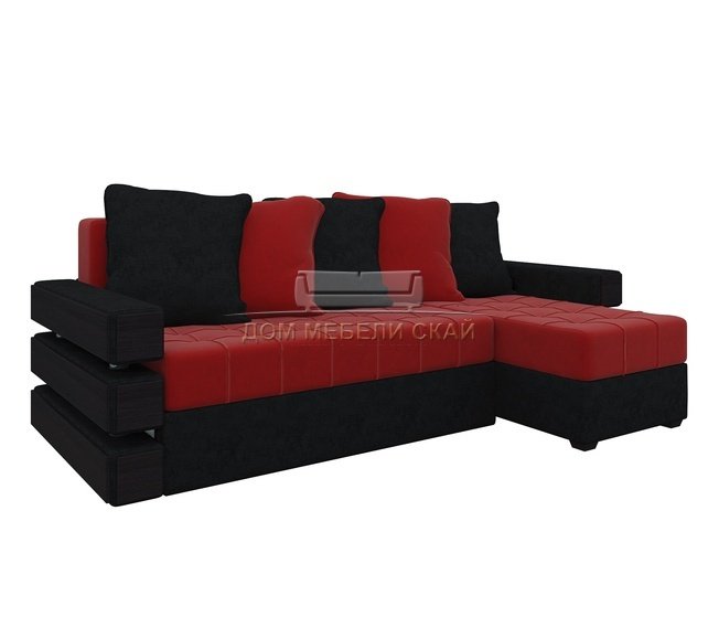 Угловой диван-кровать правый Венеция, красный/черный/микровельвет