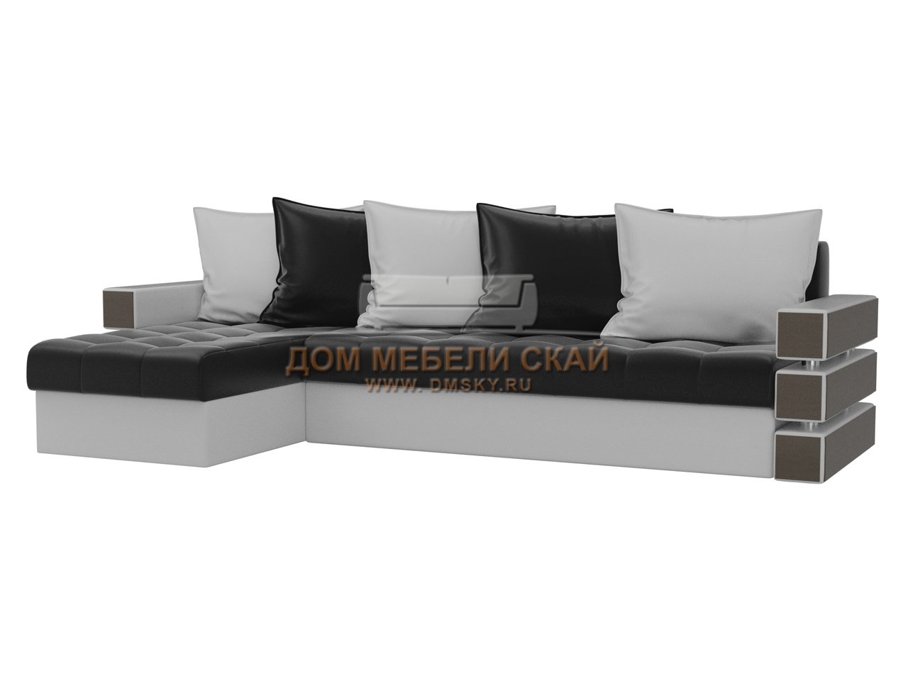 Угловой диван-кровать левый Венеция, черный/белый/экокожа - купить в Москвенедорого по цене 56 990 руб. (арт. B10025989)