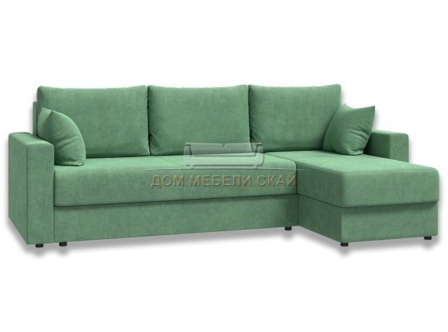 Угловой диван-кровать Лира с боковинами, зеленый велюр