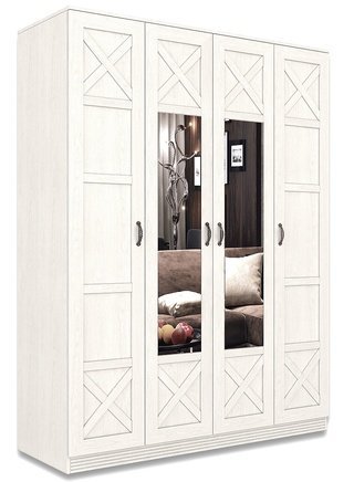 Шкаф 4-дверный Лозанна с зеркалом, дуб белый