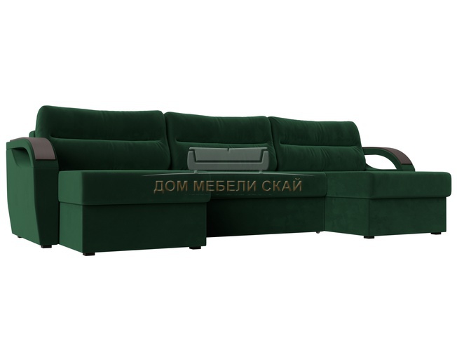 П-образный угловой диван Форсайт, зеленый/велюр