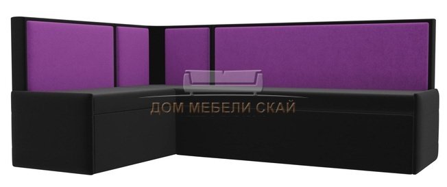 Кухонный угловой диван левый Кристина, черный/фиолетовый/микровельвет
