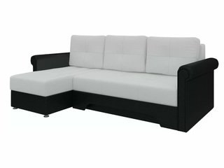 Угловой диван-кровать левый Леон, белый/черный/экокожа