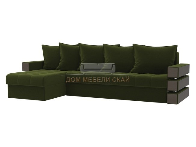 Угловой диван-кровать левый Венеция, зеленый/микровельвет