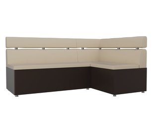 Кухонный угловой диван правый Классик, бежевый/коричневый/экокожа