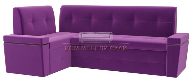 Кухонный угловой диван левый Деметра, фиолетовый/микровельвет