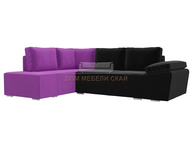 Угловой диван-кровать левый Хавьер, черный/фиолетовый/микровельвет