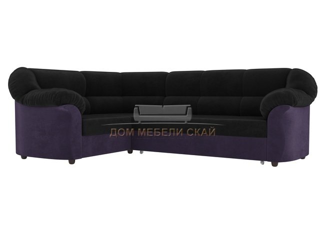 Угловой диван-кровать левый Карнелла, черный/фиолетовый/велюр