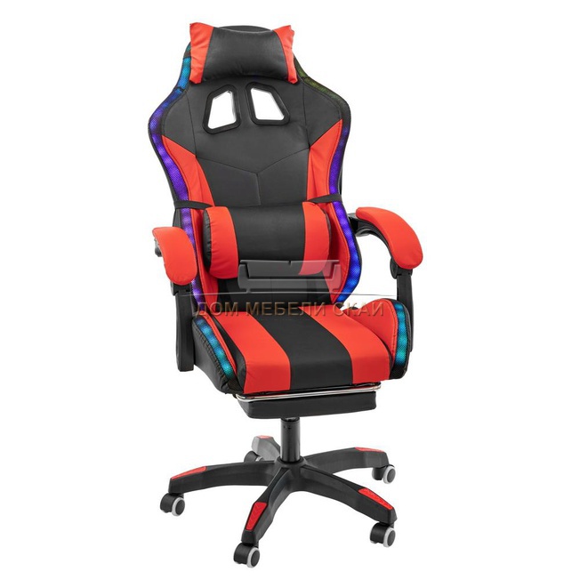 Игровое кресло Alfa Pro Vision с подножкой и RGB LED подсветкой, чёрно-красное