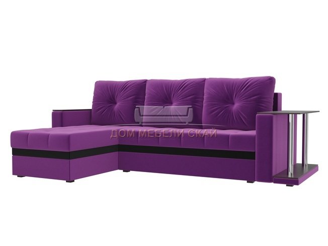 Угловой диван-кровать левый Атланта М, фиолетовый/микровельвет