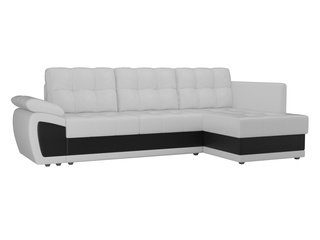 Угловой диван-кровать правый Нэстор прайм, белый/черный/экокожа