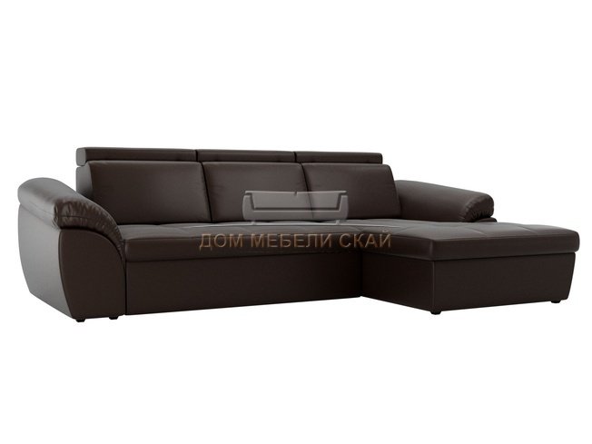 Угловой диван-кровать правый Мисандра, коричневый/экокожа