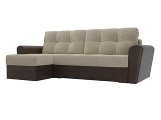 Угловой диван-кровать левый Амстердам, бежевый/коричневый/микровельвет/экокожа