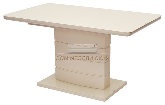 Стол обеденный раздвижной ALTA 120, CREAM/супер кремовое глянцевое стекло