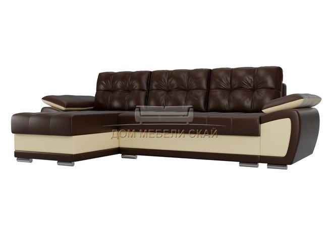 Угловой диван-кровать левый Нэстор, коричневый/бежевый/экокожа