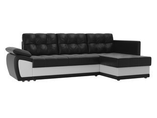 Угловой диван-кровать правый Нэстор прайм, черный/белый/экокожа