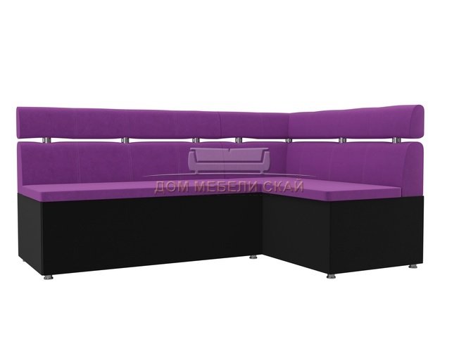 Кухонный угловой диван правый Классик, фиолетовый/черный/микровельвет