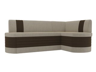 Кухонный угловой диван правый Токио, бежевый/коричневый/микровельвет