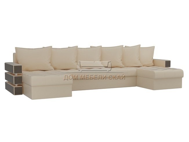 П-образный угловой диван Венеция, бежевый/экокожа