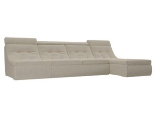 Угловой модульный диван-кровать правый Холидей Люкс, бежевый/микровельвет