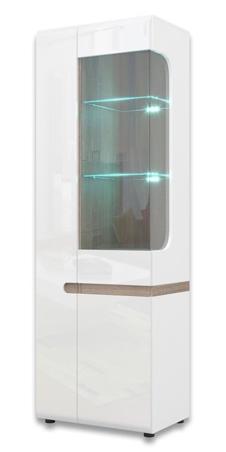 Шкаф-витрина 2-дверный Линате правый с подсветкой 3D /TYP01Р, белый глянец