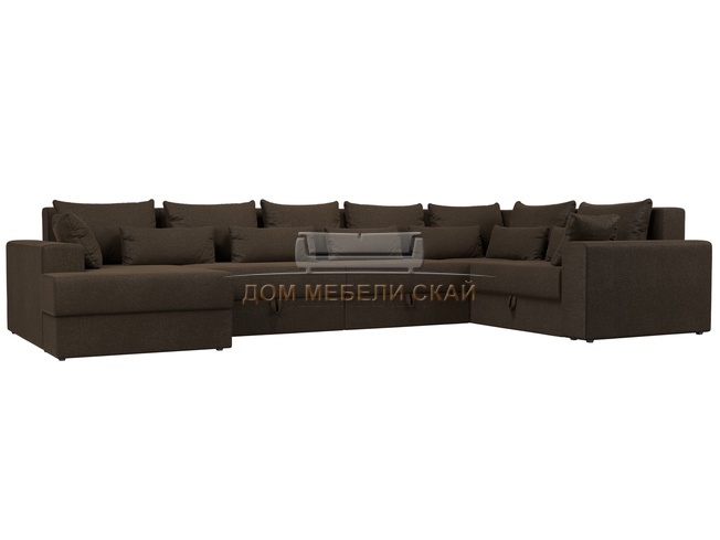 П-образный угловой диван Майами, коричневый/рогожка