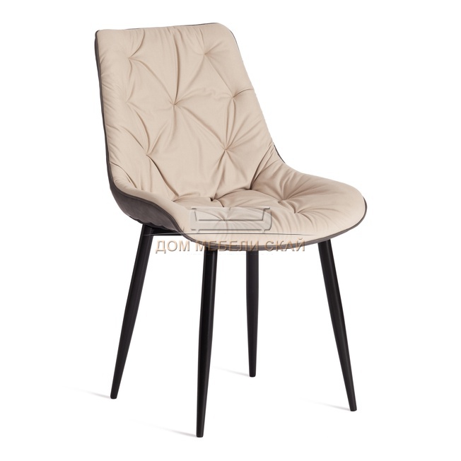 Стул ALTUS mod. 2334, велюровый бежевого цвета/экокожа темно-серая/черные ножки