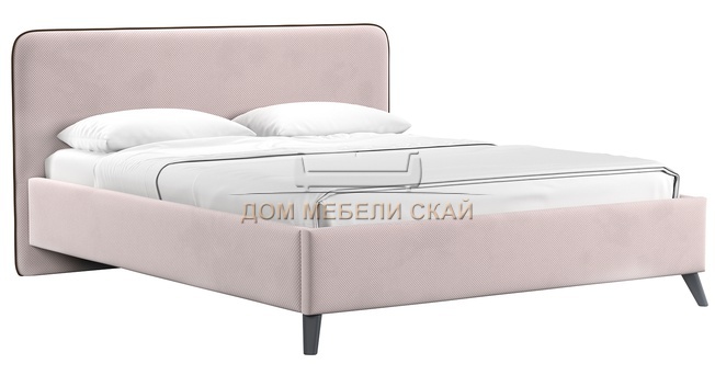 Кровать двуспальная Миа 160х200 с ПМ, велюр пудрово-розовый Аватар 390/кант велюр коричневый Лайт 10