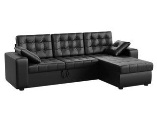 Угловой диван-кровать правый Камелот, черный/экокожа