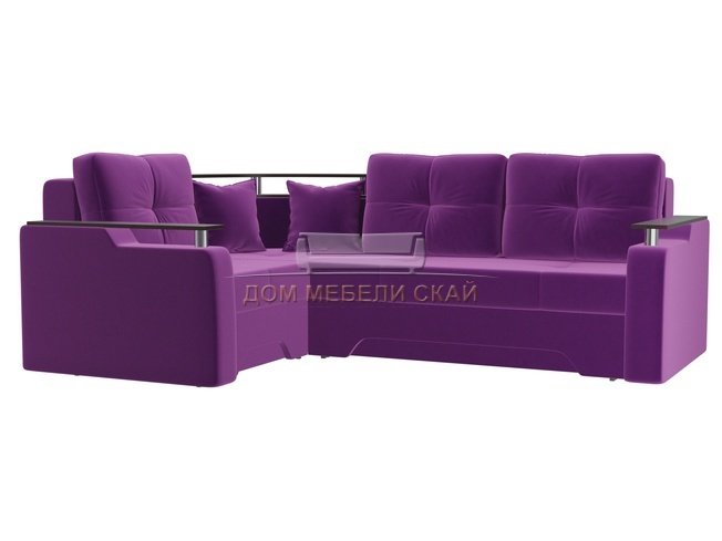 Угловой диван-кровать левый Комфорт, фиолетовый/микровельвет