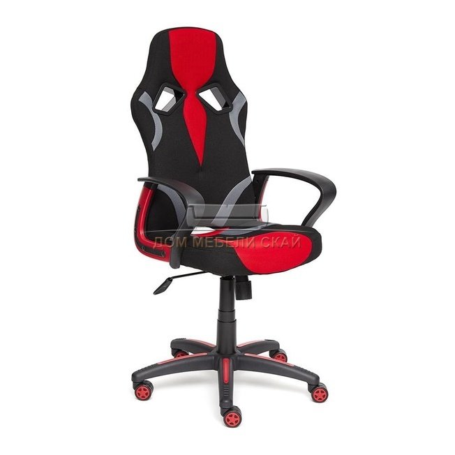 Кресло офисное Ранер Runner, черная экокожа/красная сетка