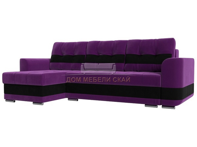 Угловой диван-кровать левый Честер, фиолетовый/черный/микровельвет