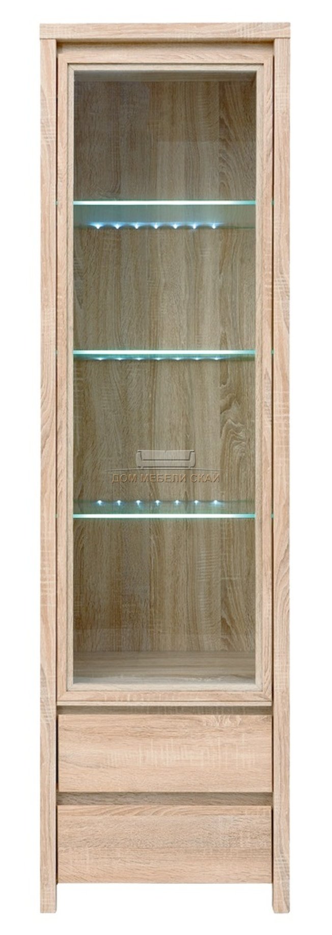 Шкаф-витрина с подсветкой Каспиан REG1W2S, дуб