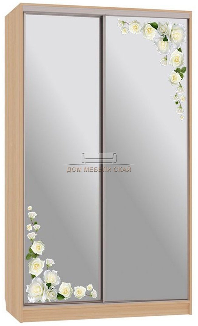 Шкаф-купе 2-дверный зеркальный Рио 4-600, дуб сонома/розы