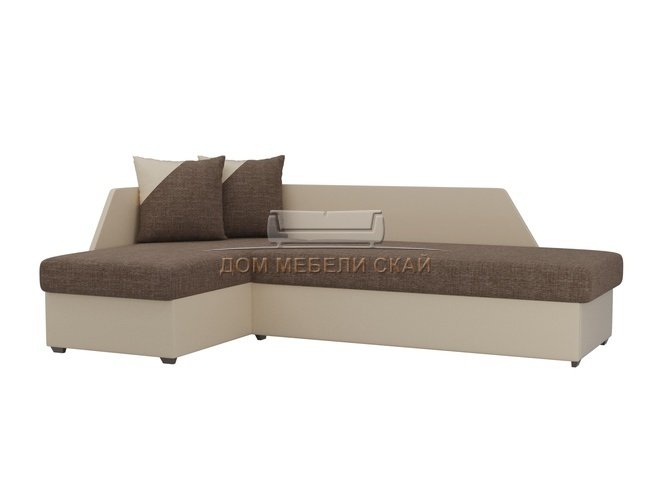 Угловой диван-кровать левый Андора, коричневый/бежевый/рогожка/экокожа