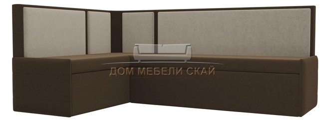 Кухонный угловой диван левый Кристина, коричневый/бежевый/микровельвет