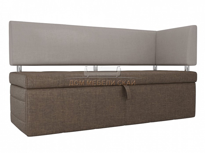 Кухонный диван Стоун с правым углом, коричневый/бежевый/рогожка