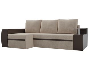 Угловой диван-кровать левый Ричмонд, бежевый/коричневый/велюр/экокожа