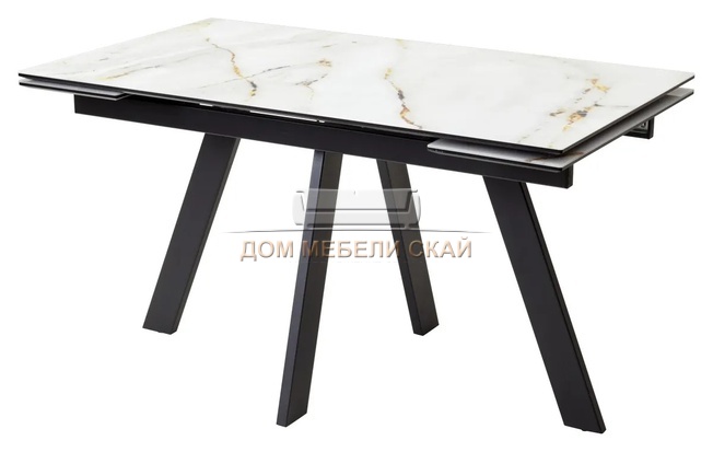 Стол обеденный раскладной НЕО-2 140, золотистый мрамор аурум стекло/черный