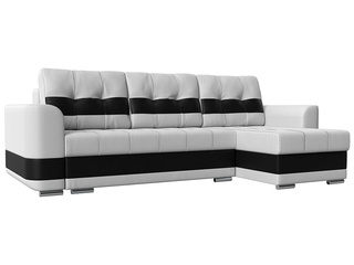 Угловой диван-кровать правый Честер, белый/черный/экокожа