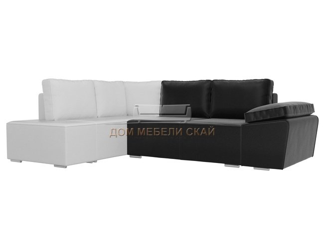 Угловой диван-кровать левый Хавьер, черный/белый/экокожа