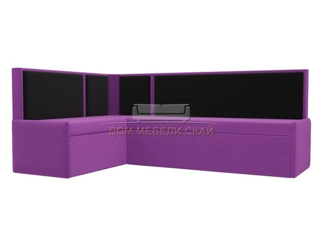 Кухонный угловой диван левый Кристина, фиолетовый/черный/микровельвет
