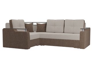 Угловой диван-кровать левый Комфорт, бежевый/коричневый/рогожка