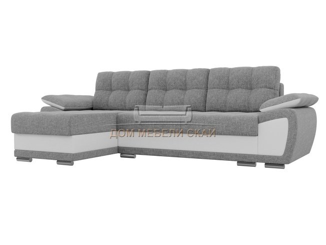 Угловой диван-кровать левый Нэстор, серый/белый/рогожка