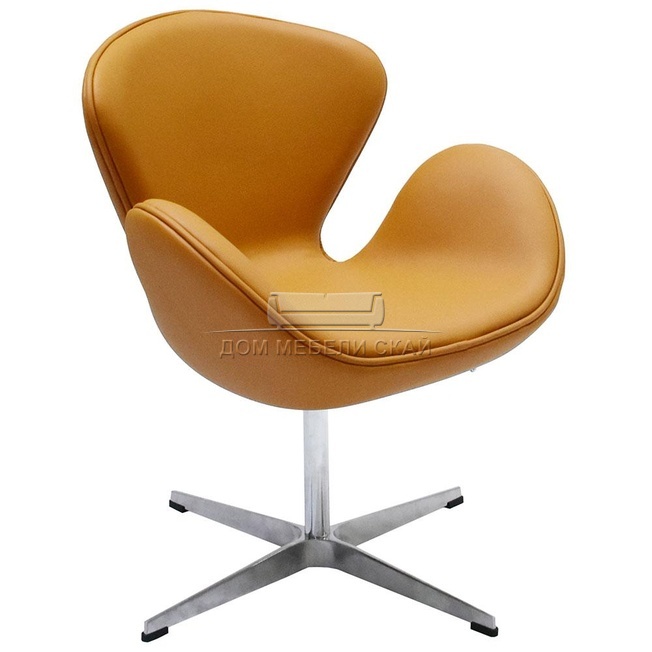 Кресло Swan Chair, кожа оранжевого цвета