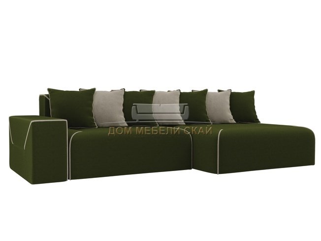 Угловой диван-кровать правый Кёльн, зеленый/бежевый/микровельвет