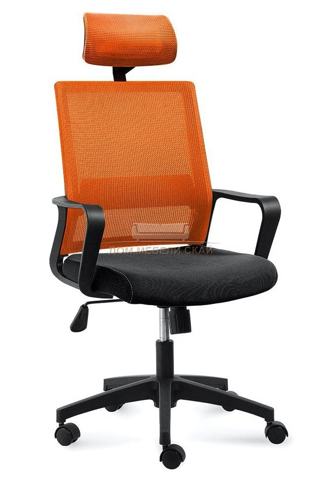 Кресло офисное Бит, черный пластик/оранжевая сетка/черная ткань