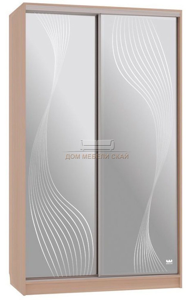 Шкаф-купе 2-дверный зеркальный Рио 4-600, дуб млечный/волны 1