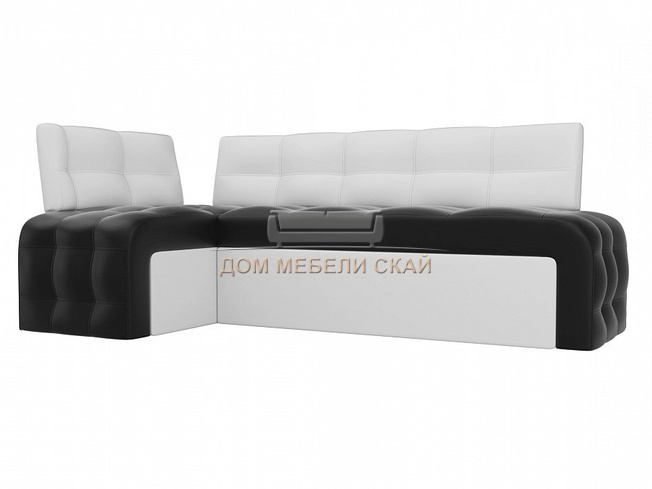 Кухонный угловой диван левый Люксор, черный/белый/экокожа