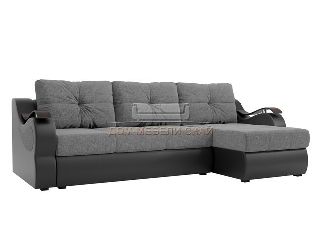 Угловой диван-кровать правый Меркурий, серый/черный/рогожка/экокожа